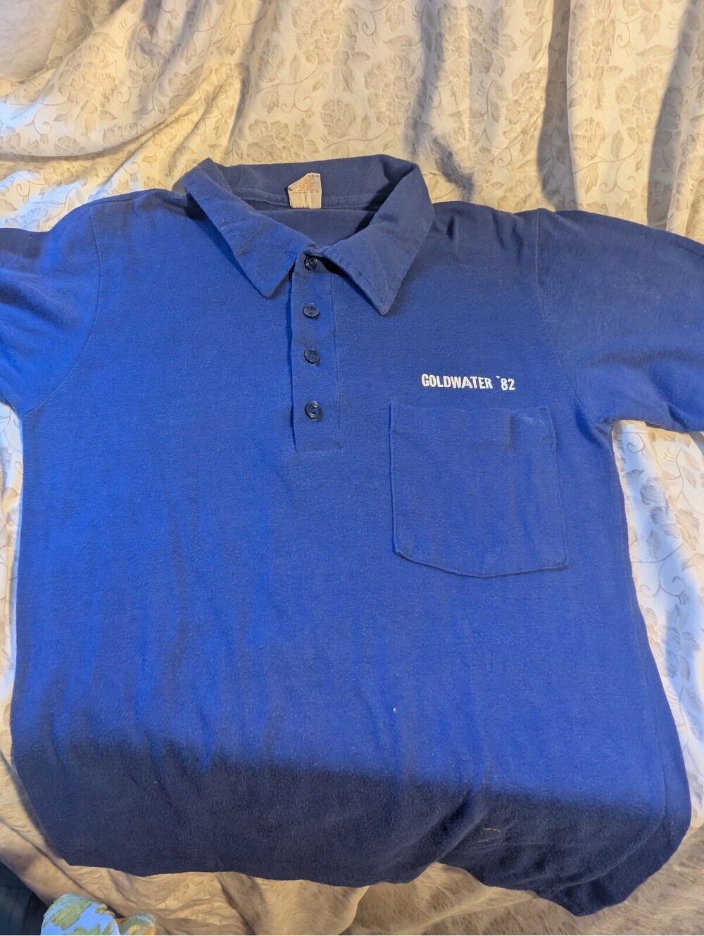 Vintage Gulf Coast Sportswear Blue Polo Shirt Goldwater '82 Print Size Small